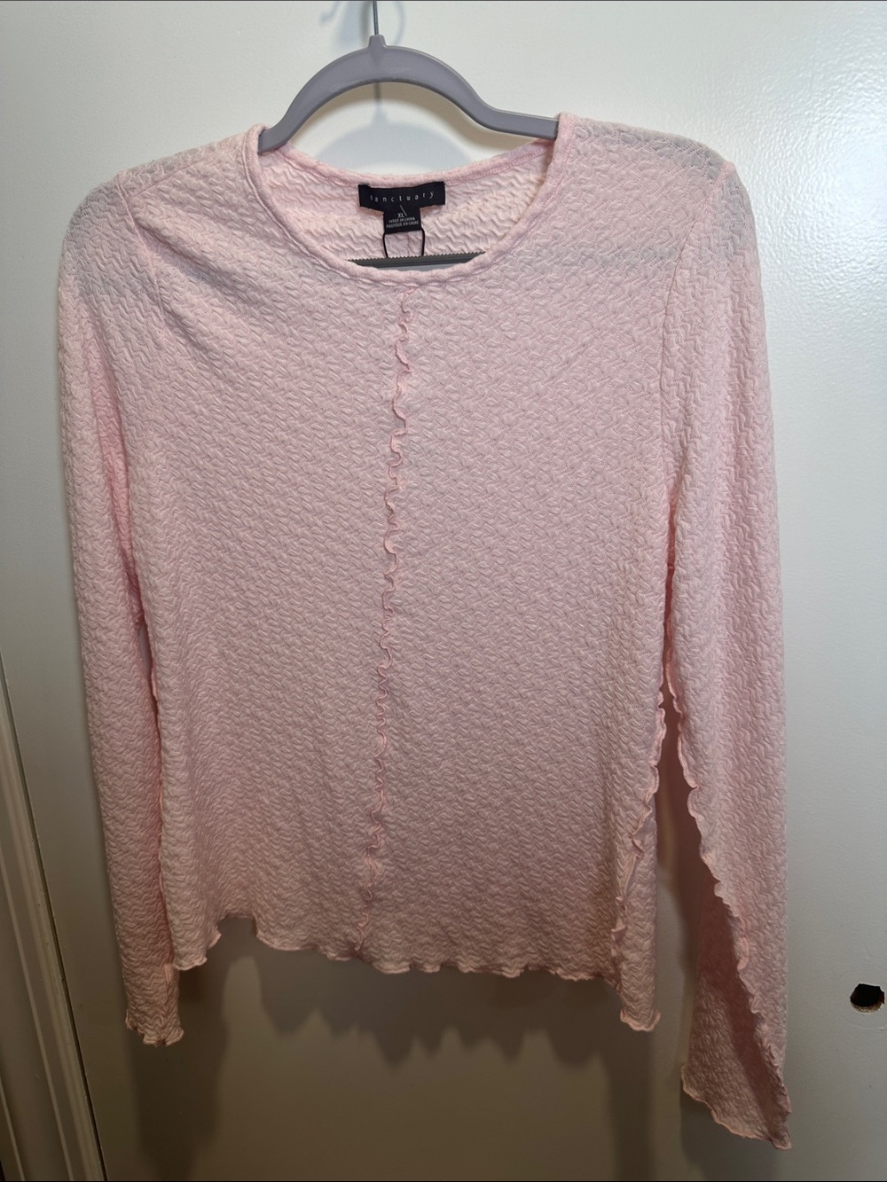 Sanctuary Pale Pink Long Sleeve Textured Crewneck Top (57)
